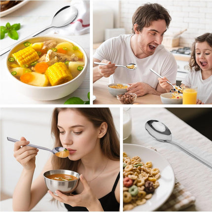 Soup Spoons, 8PCS Korean Spoon, 8.5 Inch Stainless Steel Tablespoon with Long Handles for Home Kitchen Restaurant, Flatware Set for Stirring Hot Cocoa and Cereal, Durable & Dishwasher Safe