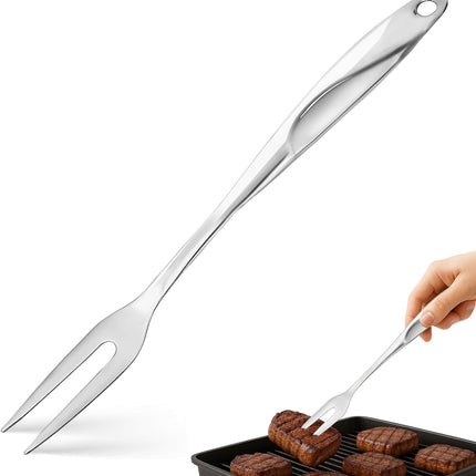 14.6" Stainless Steel Carving Fork for Meat, 2-Prong Serving & Grilling Fork with Hanging Hole, Hollow Handle for Better Heat Reduction, Kitchen Utensil for Cooking & Serving