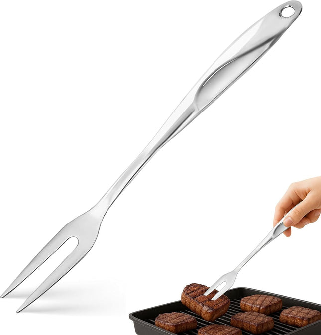 14.6 Stainless Steel Carving Fork for Meat 2-Prong Serving & Grilling Fork with Hanging Hole