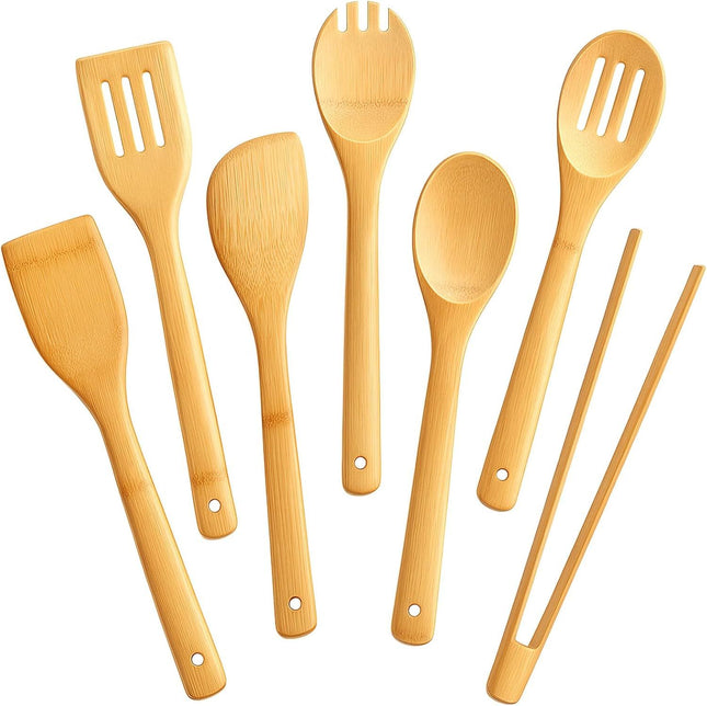 7-Piece Bamboo Kitchen Utensils Set Wooden Spoons & Spatulas for Nonstick Cookware V1258-DP02-E-568