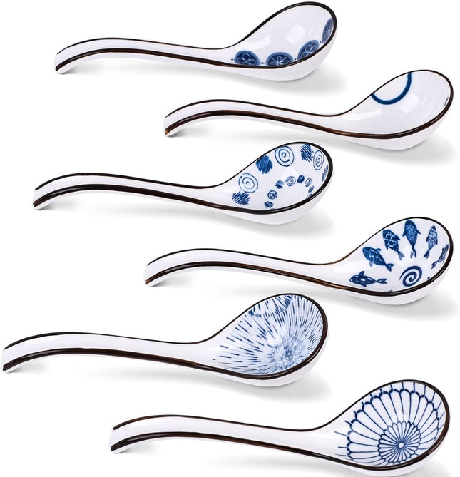 Asian Soup Spoon 6 PCS Ceramic Soup Spoons for Ramen Pho Wonton Miso Dumplings Rice V1258-DP02-E-571