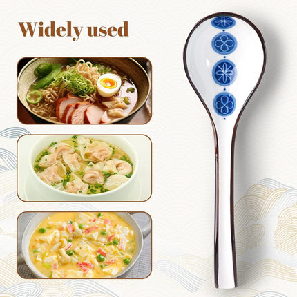 Asian Soup Spoon, 6 PCS Ceramic Soup Spoons for Ramen, Pho, Wonton, Miso, Dumplings, Rice, Noodle, Elegant Gifts for Friends Parents Family, with Long Handle, Easy to Hold, Non-slip Bottom