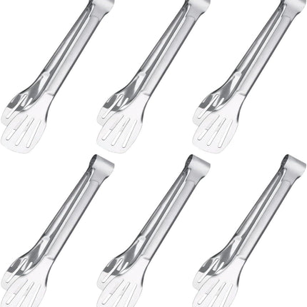 6PCS Serving Tongs, 7Inch Buffet Tongs, Stainless Steel Food Tong Small Serving Utensils for Cooking, Entertaining, Salad, Barbecue, Buffet, Toast and Steak by  (Stainless buffet tongs)