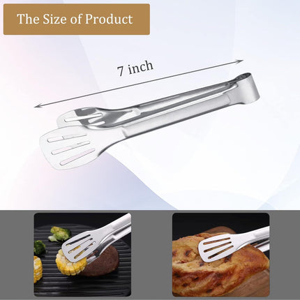 6PCS Serving Tongs, 7Inch Buffet Tongs, Stainless Steel Food Tong Small Serving Utensils for Cooking, Entertaining, Salad, Barbecue, Buffet, Toast and Steak by  (Stainless buffet tongs)