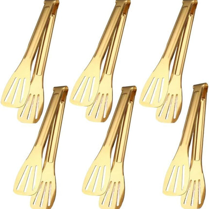 6 Pack Serving Tongs Kitchen Tong, 7 Inch Gold Buffet Tongs, Stainless Steel Food Tong Small Tong, Serving Tong for Buffet, Party, Salad, Appetizers
