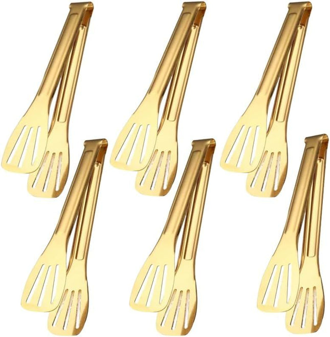 6 Pack Serving Tongs Kitchen Tong 7 Inch Gold Buffet Tongs Stainless Steel Food Tong V1258-DP02-E-575
