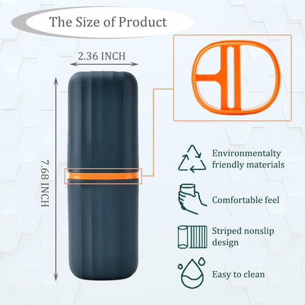 2Pcs Travel Toothbrush Cup Case, Portable Toothbrush Holder Case for Traveling, Camping, Business Trip and School, Plastic Toothbrushes Toothpaste Set with Two Colors (Navy blue and Lotus color)