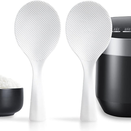 2 Pcs Plastic Rice Paddle,Non Stick Standing Rice Spoon Scooper Spatula,Heat Resistant Rice Cooker Spoon (White)