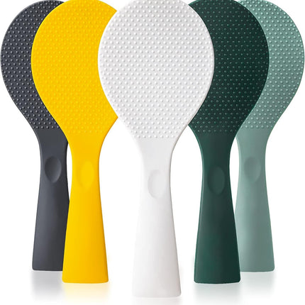 Silicone Standing Rice Spatula with Non-Stick Paddle, Heat Resistant Rice Cooker Spoon, Serving Spoon for Grains (White)
