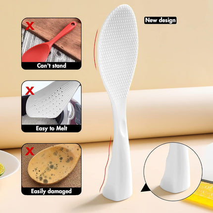 Silicone Standing Rice Spatula with Non-Stick Paddle, Heat Resistant Rice Cooker Spoon, Serving Spoon for Grains (White)