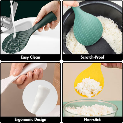 Silicone Standing Rice Spatula with Non-Stick Paddle, Heat Resistant Rice Cooker Spoon, Serving Spoon for Grains (White)