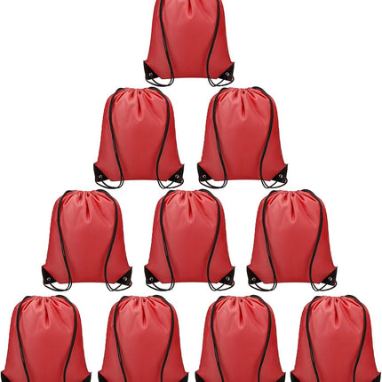 Drawstring Backpacks Bulk 10 Pieces String Bags Customized Bags for Party Gym Sport Trip - Red