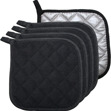 5 PCS Pot Holders for Kitchen, Cotton Potholers with Great Heat Resistance, Hot Pads, Trivets for Cooking and Baking Black