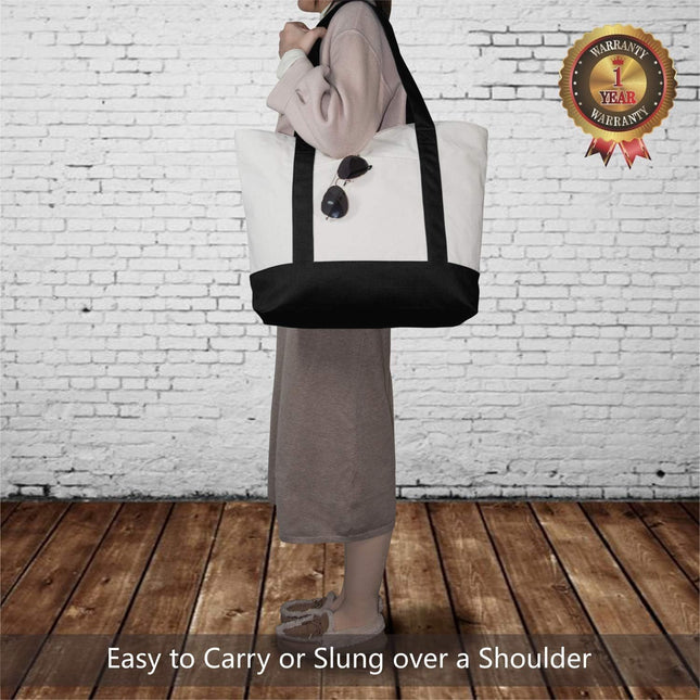 1 3 6 30 Pack Canvas Tote Bag with an External Pocket Reusable Grocery Shopping Bag Top Zipper Closure – product detail