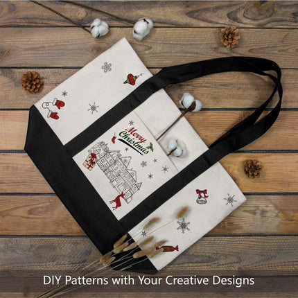 1 | 3 | 6 | 30 Pack Canvas Tote Bag with an External Pocket, Reusable Grocery Shopping Bag, Top Zipper Closure, Daily Essentials (Black/Natural Pack of 1)