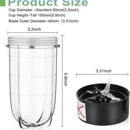 Replacement Cross Blade + 16oz Cup Set for Magic Bullet, Replacement Parts compatible with 250 W Magic Bullet MB1001 Blender
