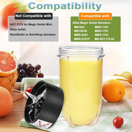 Replacement Cross Blade + 16oz Cup Set for Magic Bullet, Replacement Parts compatible with 250 W Magic Bullet MB1001 Blender