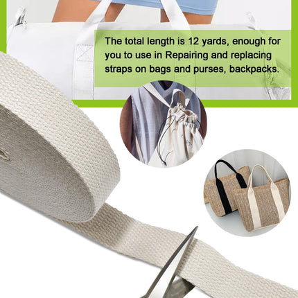 Cotton Webbing 1 Inch 12 Yards Natural Cotton Webbing Straps for Bags Handles, 1 Inch Weave Webbing for Cloth Tote Bag Straps Making,Cloth Belt, DIY Crafts Decoration (Natural 12Yards)