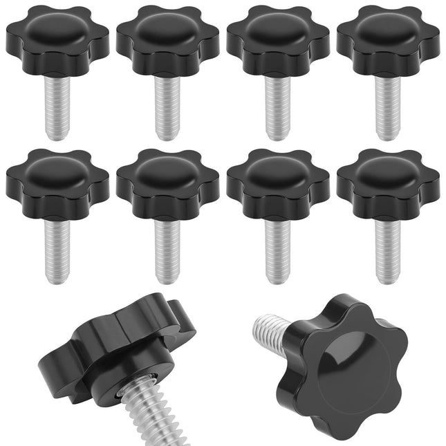 10PCS 1/4-20 Black Star Knobs Threaded Knurled Thumb Nuts for Mechanical Instrument Grip Knob