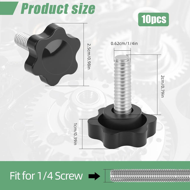 10PCS 1/4-20 Black Star Knobs Threaded Knurled Thumb Nuts for Mechanical Instrument Grip Knob – product detail