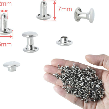 200Sets 6mm Leather Rivets + 7pcs Rivets Setting Tools for Install Leather Bag Belt Shoe Boot Hats Pet Collar Keychain Clothing