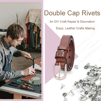 200Sets 6mm Leather Rivets + 7pcs Rivets Setting Tools for Install Leather Bag Belt Shoe Boot Hats Pet Collar Keychain Clothing