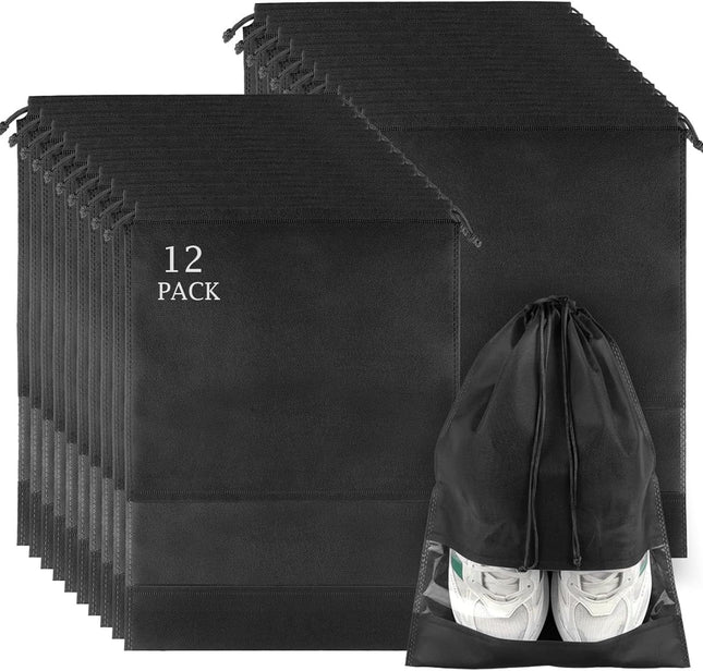 12 Pack Large Shoe Bags for Packing with Clear Window Dustproof Drawstring Travel Shoe Storage Bags for Men