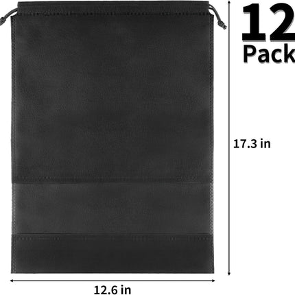 12 Pack Large Shoe Bags for Packing with Clear Window, Dustproof Drawstring Travel Shoe Storage Bags for Men & Women, Black