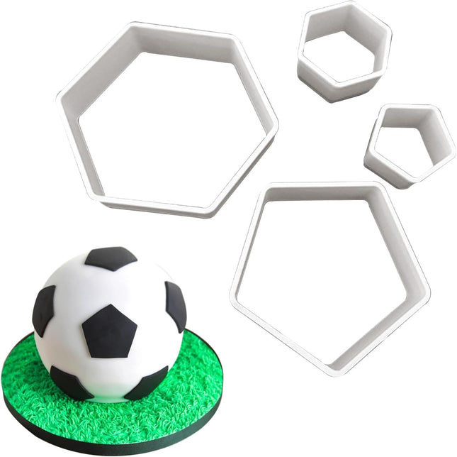 4-Piece Soccer Cookie Cutter Set White Food-Grade Plastic Hexagon & Pentagon Cookie Cutters for