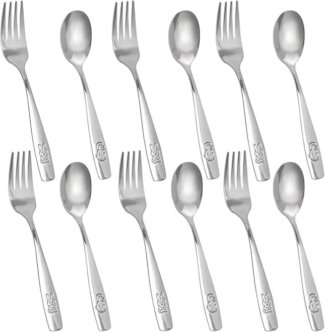 12PCS Toddler Utensils Stainless Steel Kids Silverware Safe Toddler Forks and Spoons Mirror