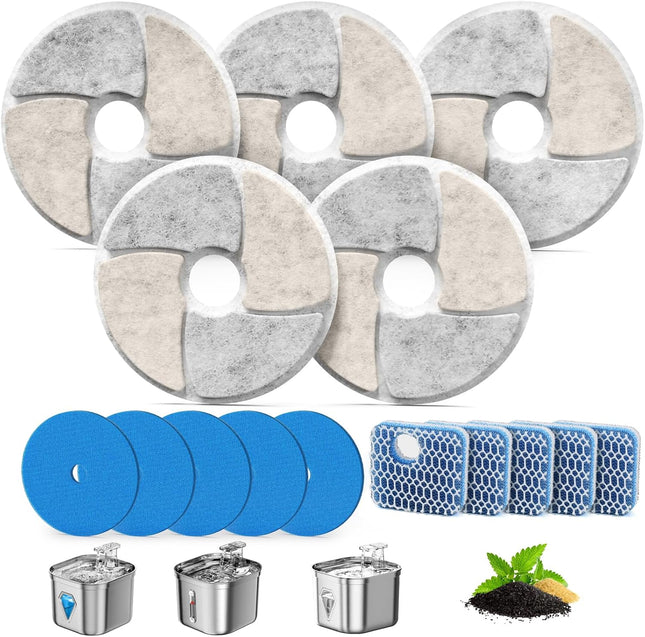 Cat Pet Water Fountain Filters 5 Pack Replacement Filters Fit for Square 2.2L/73oz Automatic Pet