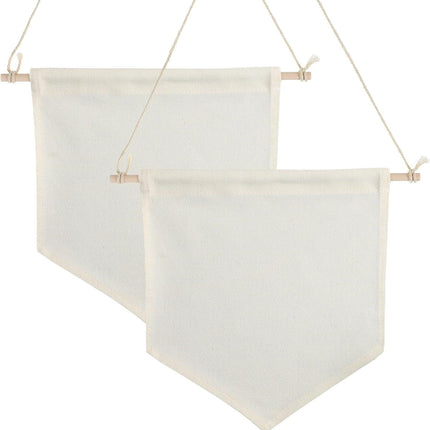 2 Pcs Embroidery Blank Banners, DIY Fabric Banner for Indoors, Baby Shower, Wedding, Graduation, Custom banners for Display Brooch Jewelry Earrings Necklace Enamel Pin (Beige)