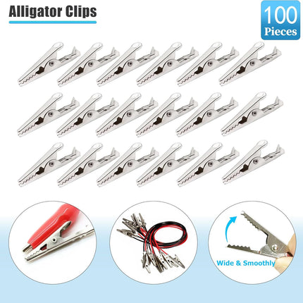 100 Pack Mini Clamps Alligator Clips for Crafts & Electrical, Small Metal Clips for Joints 35 mm Alligator Clamp for Crafting, Gator Clips Clamps Bulk for Crafts Holding (Silver）