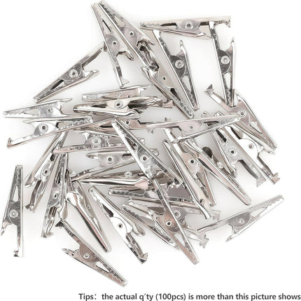 100 Pack Mini Clamps Alligator Clips for Crafts & Electrical, Small Metal Clips for Joints 35 mm Alligator Clamp for Crafting, Gator Clips Clamps Bulk for Crafts Holding (Silver）