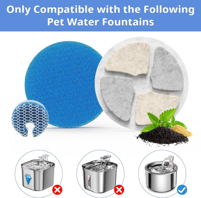 Stainless Steel Cat Water Fountain Filters 5 Pack Replacement Filters Fit for Round 2L/67oz Automatic – product detail