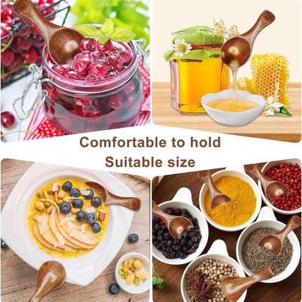 6pcs Small Wooden Spoons, 3.2inch Small Wooden Spoons for Honey, Brown Mini Wood Teaspoons for Tiny Eating Ice Cream Jars Spice Condiments Tea Bath Salt Coffee Sugar Jam Mustard Seasoning