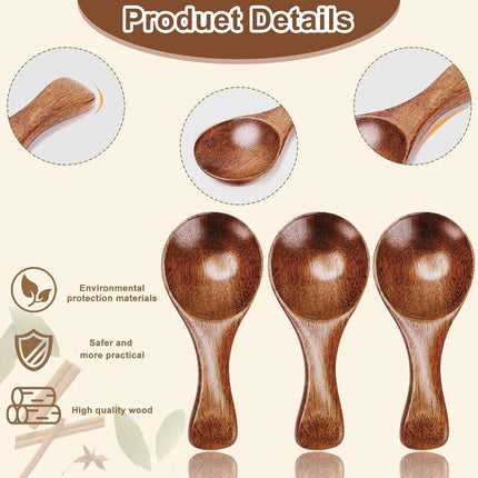 6pcs Small Wooden Spoons, 3.2inch Small Wooden Spoons for Honey, Brown Mini Wood Teaspoons for Tiny Eating Ice Cream Jars Spice Condiments Tea Bath Salt Coffee Sugar Jam Mustard Seasoning