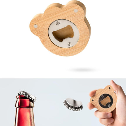 Bottle Opener Magnetic – Bamboo Beer Bottle Opener with Strong Magnet for Fridge, Claw-shaped Stainless Steel Bottle Cap Opener, Beer Opener Gift, Modern Beer Can Opener for Kitchen & Bar Use