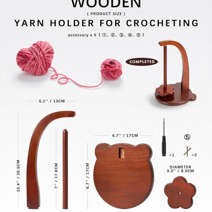 Magnetic Yarn Holder for Crocheting with Bear Shape– 360° Spinning Spindle for Tangle-Free Yarn Ball Holder Spinner, Solid Wood Construction, Ideal for Knitting & Crochet Projects