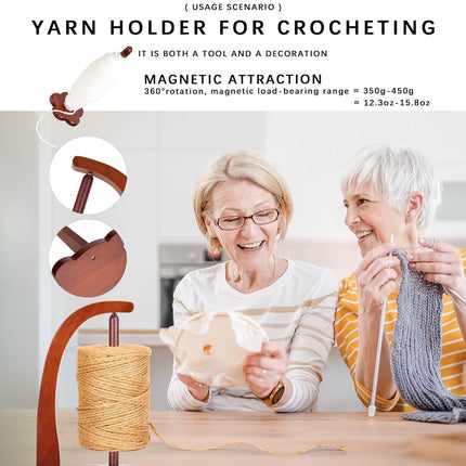 Magnetic Yarn Holder for Crocheting with Bear Shape– 360° Spinning Spindle for Tangle-Free Yarn Ball Holder Spinner, Solid Wood Construction, Ideal for Knitting & Crochet Projects