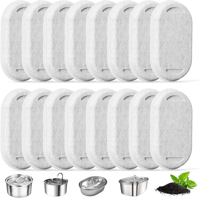 Cat Water Fountain Filter 16 Pack Cat Fountain Replacement Filters for 67oz/2L & 108oz/3.2L in White