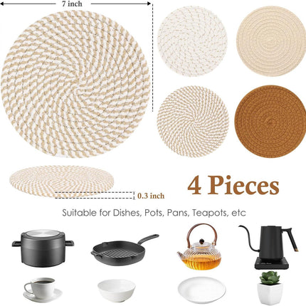 7" Trivets for Hot Dishes, Hot pots and Pans, 4 Heat Resistant Hot Pads, Pot Holders for Kitchen, Home Essentials for New Home and Farmhouse Decor, Fall Decorations for Home(Brown)