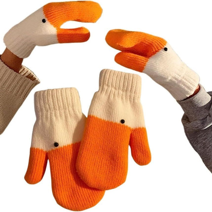 Women's Winter Warm Fleece Knitted Mittens wuth Funny Goose Design