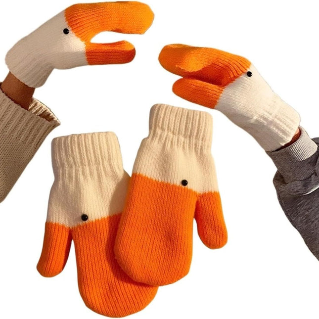 Women's Winter Warm Fleece Knitted Mittens wuth Funny Goose Design