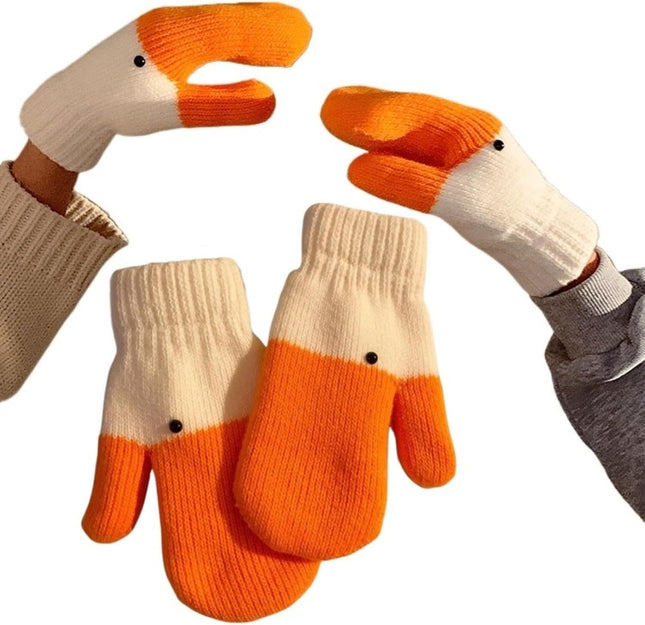 Women's Winter Warm Fleece Knitted Mittens wuth Funny Goose Design V1258-DP02-E-671