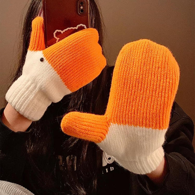 Women's Winter Warm Fleece Knitted Mittens wuth Funny Goose Design – product detail
