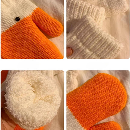 Women's Winter Warm Fleece Knitted Mittens wuth Funny Goose Design