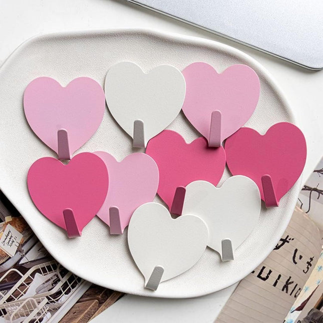 9 Pcs Heart Shaped Adhesive Wall Hooks Cute Decorative Pink and White Self-Adhesive Hooks for Home Office