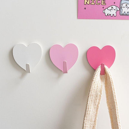 9 Pcs Heart Shaped Adhesive Wall Hooks, Cute Decorative Pink and White Self-Adhesive Hooks for Home Office Organization (White Pink)