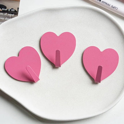 9 Pcs Heart Shaped Adhesive Wall Hooks, Cute Decorative Pink and White Self-Adhesive Hooks for Home Office Organization (White Pink)